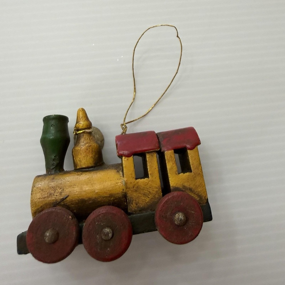 Vintage Enesco Wooden Train Christmas Tree Ornament Mini Locomotive
